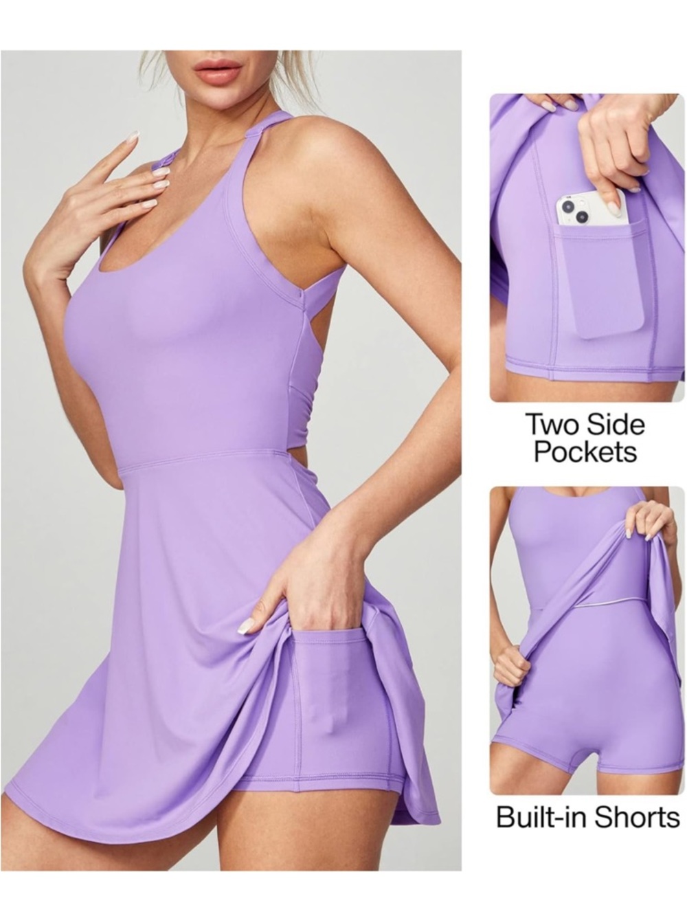 Lavender Active Skort Dress with Built-In Shorts